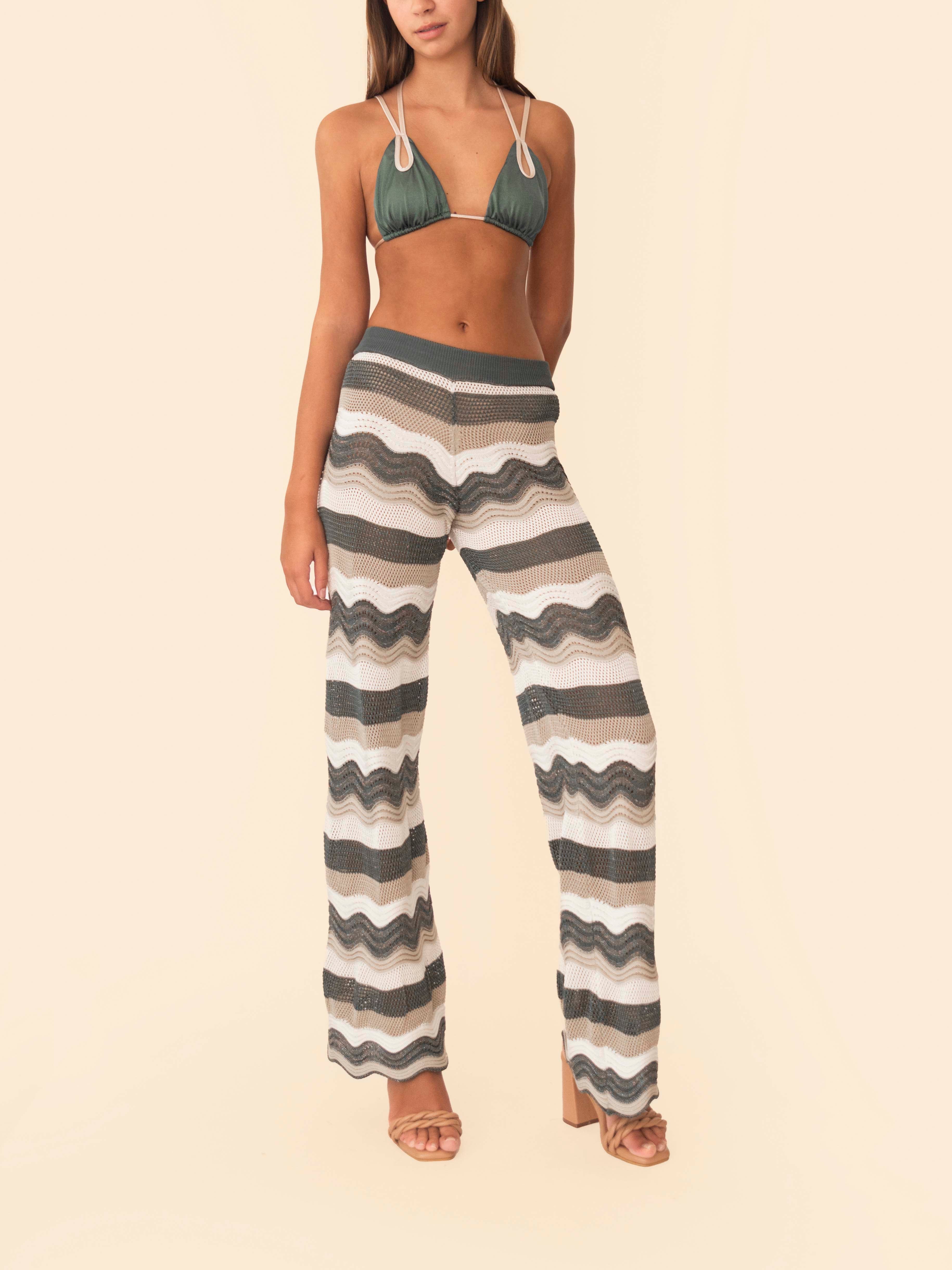 MARTINA PANT GREEN WITH BEIGE STRIPES