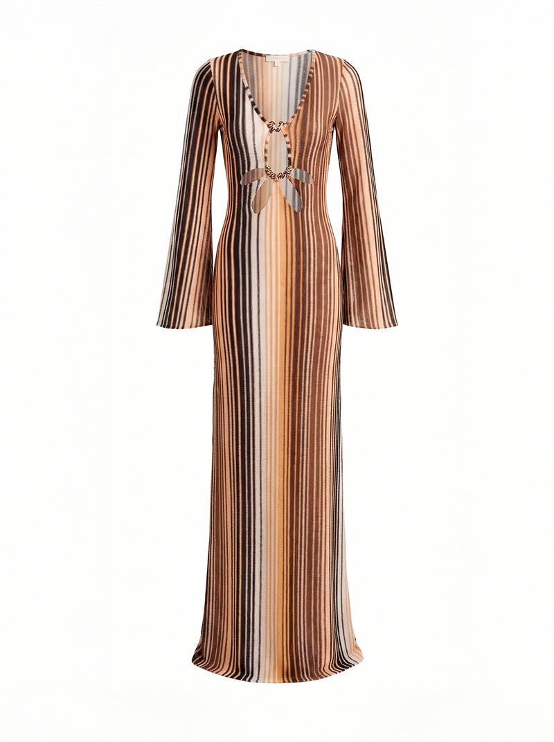DALI DRESS BROWN MULTI STRIPE