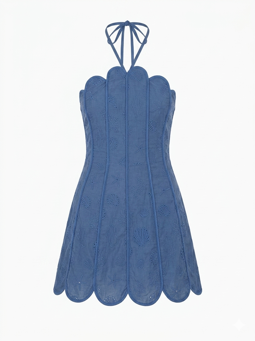 LENNY DRESS DEEP SEA BLUE SEASHELLS