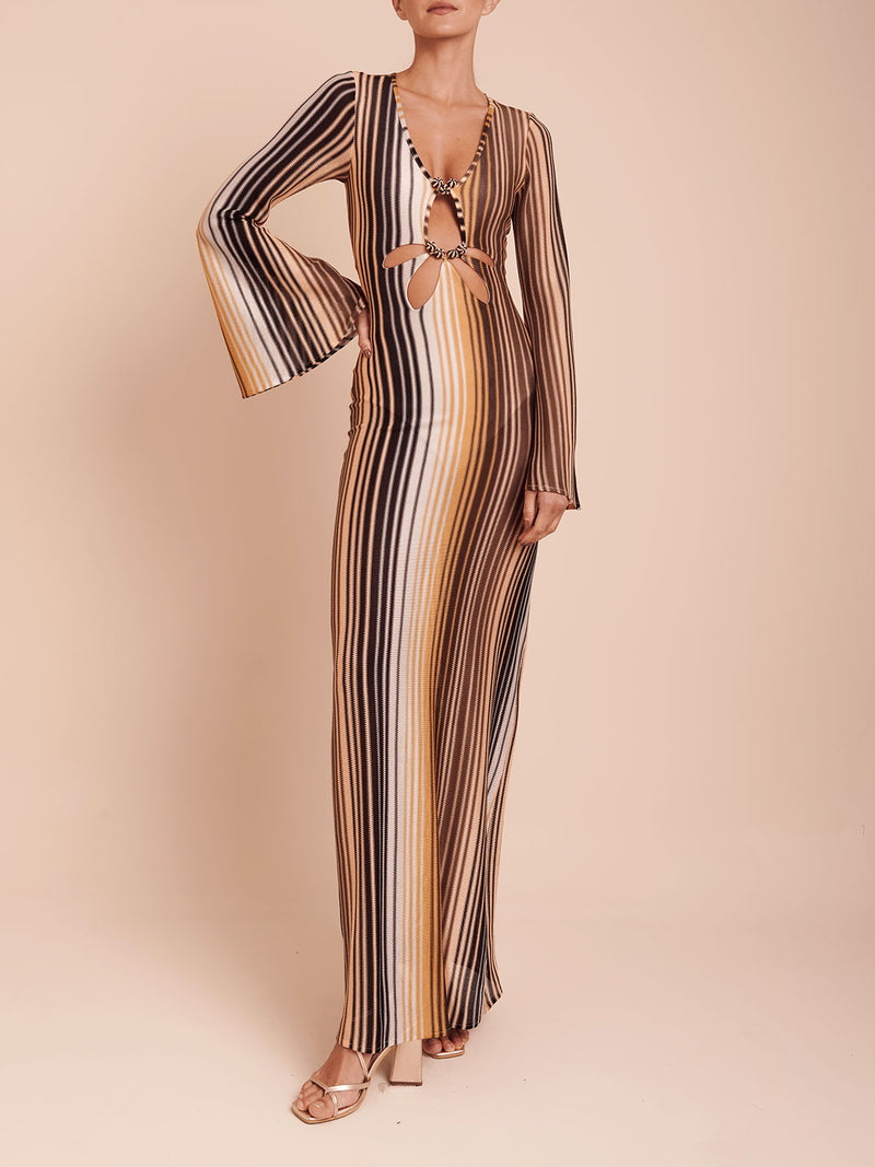DALI DRESS BROWN MULTI STRIPE