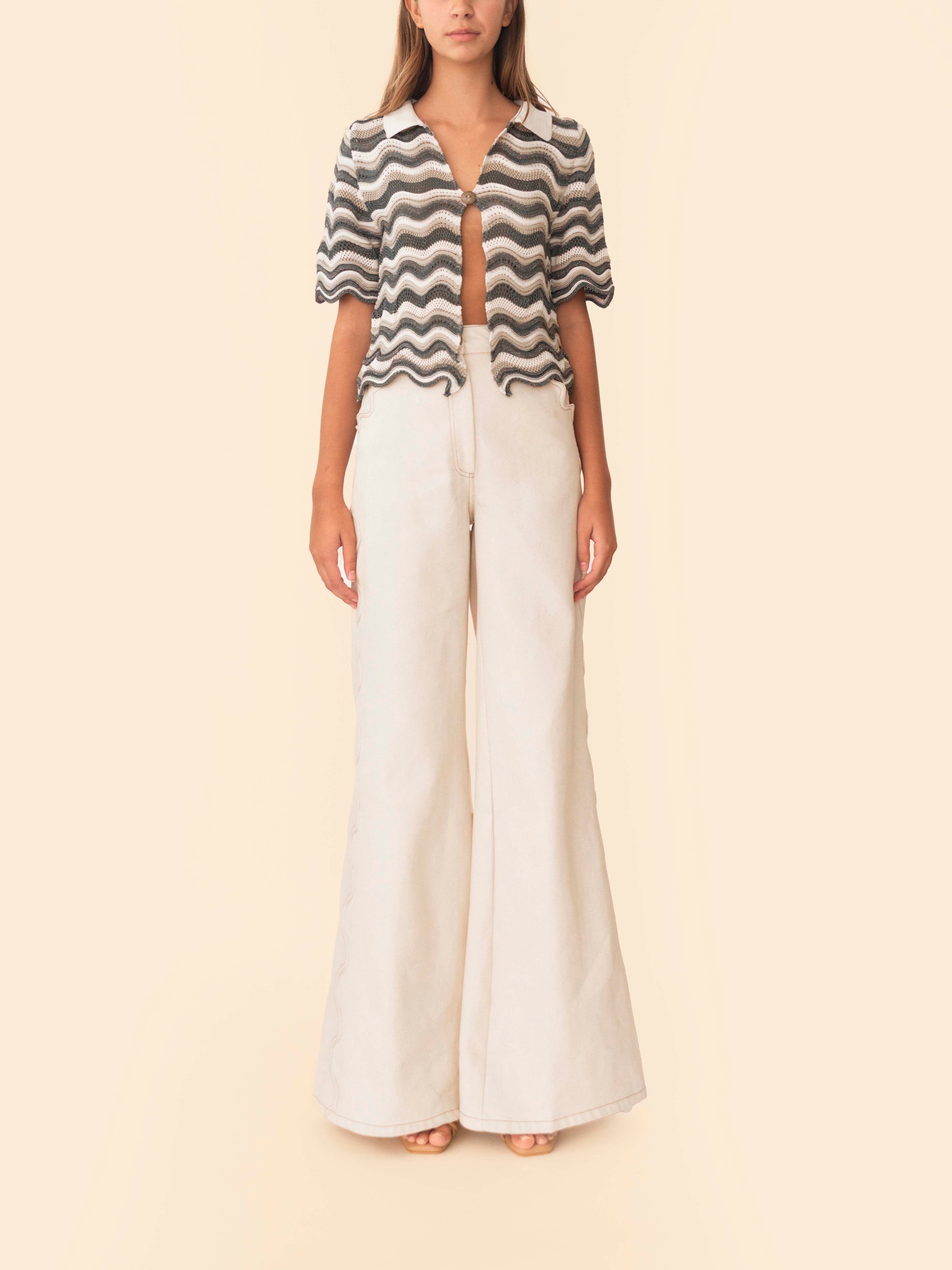 MARTINA TOP GREEN WITH BEIGE STRIPES