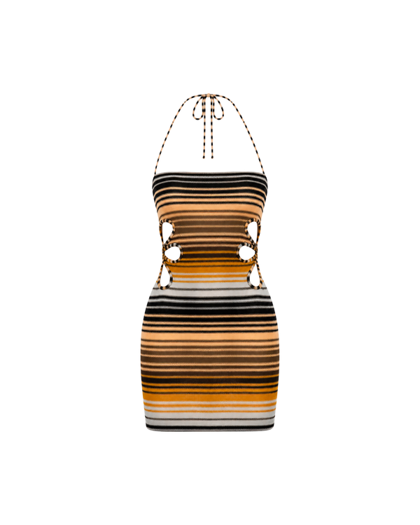 ROSITA DRESS BROWN MULTI STRIPE
